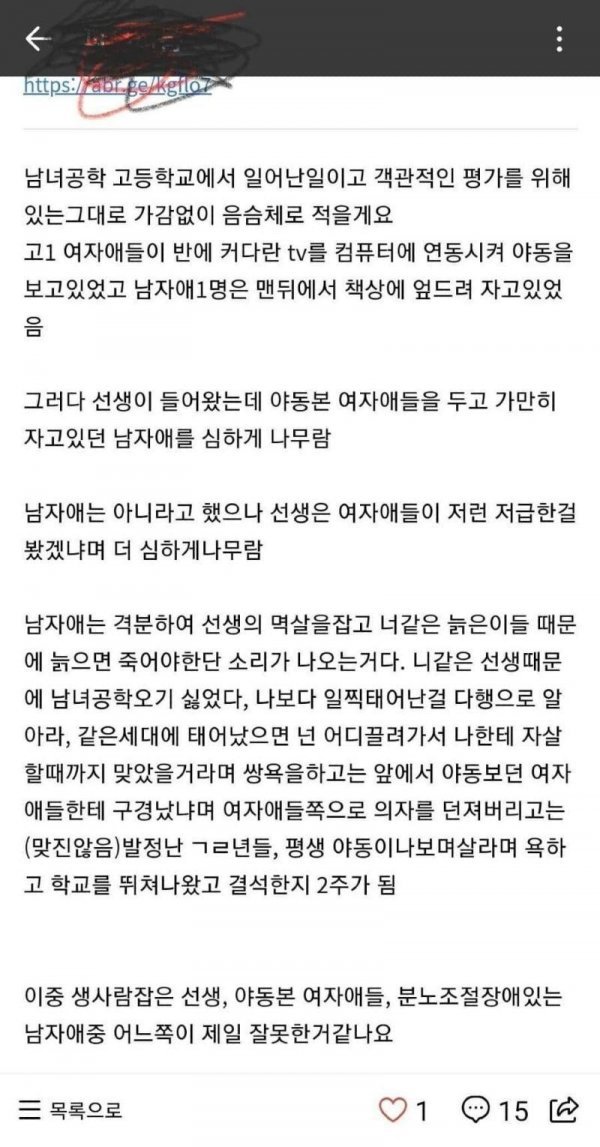 어느 남녀공학 고등학교 포르노 시청 대참사