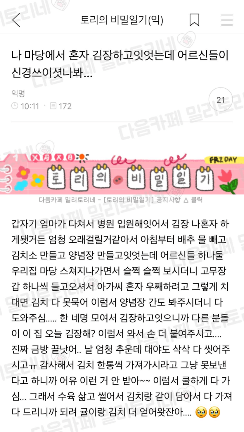 마당에서 혼자 김장하는데 갑자기 어르신들 몰려옴