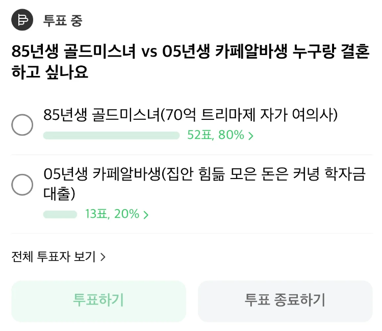 85년생 골드미스 vs 05년생 여대생