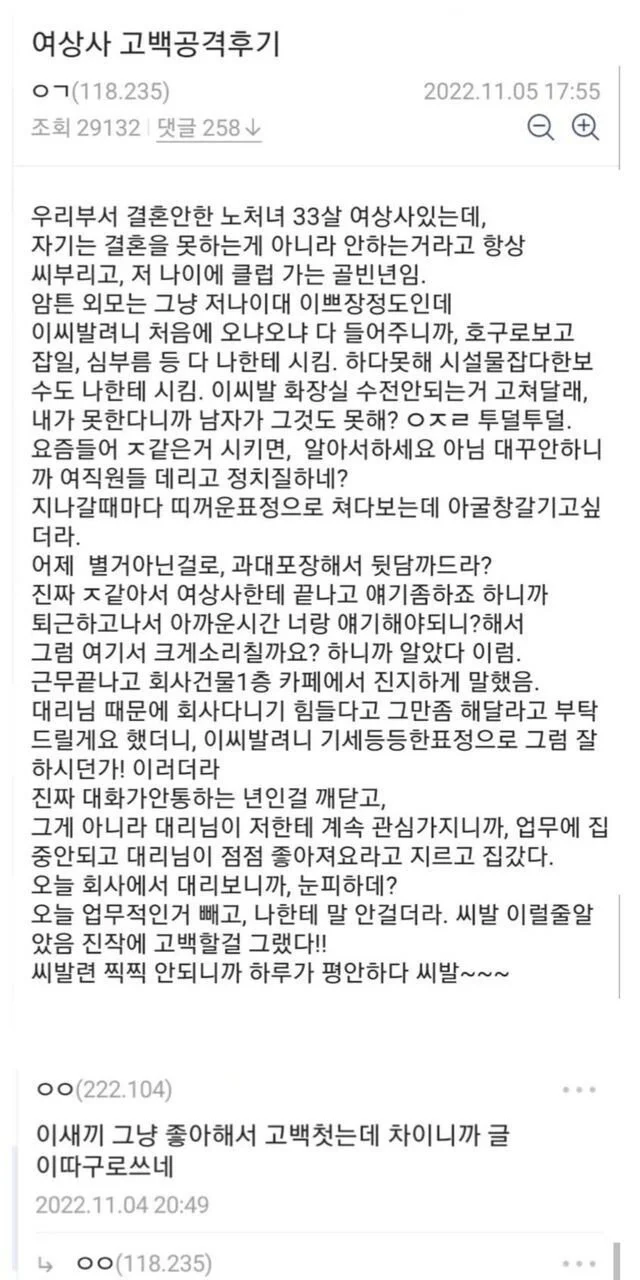 노처녀 여상사 고백공격 후기